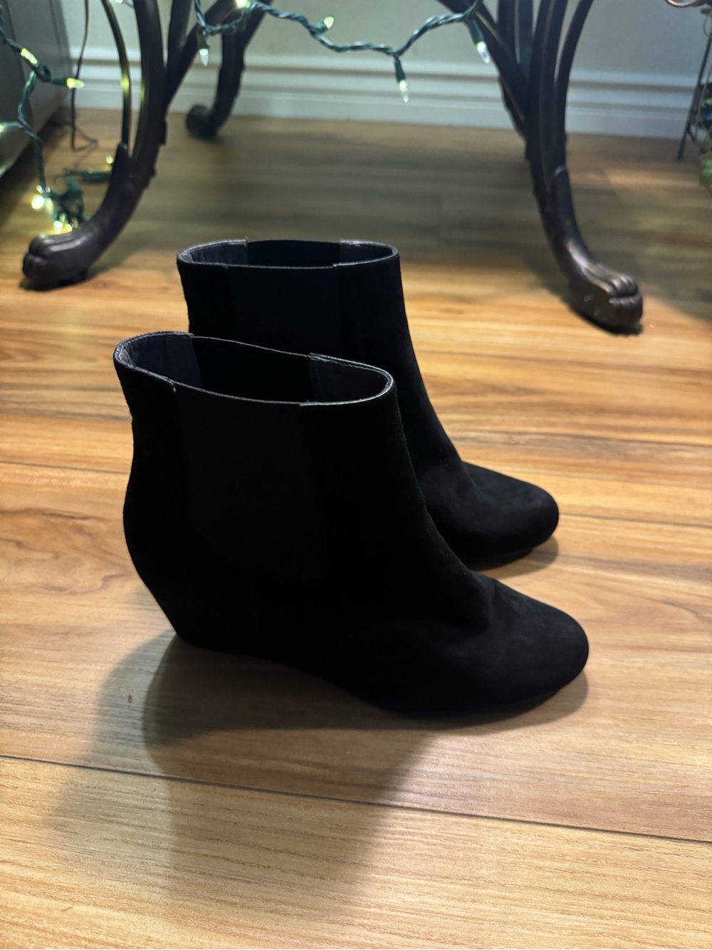 Stuart Weitzman Black Suede Ankle Wedge Booties